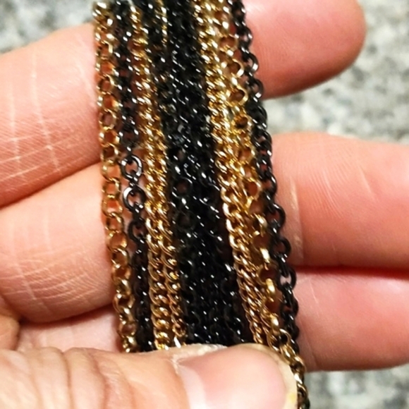 VINTAGE MULTI-STRAND GOLD-TONE GUNMETAL BLACK WIRE PENDANT 20 - 23" NECKLACE - Picture 10 of 11